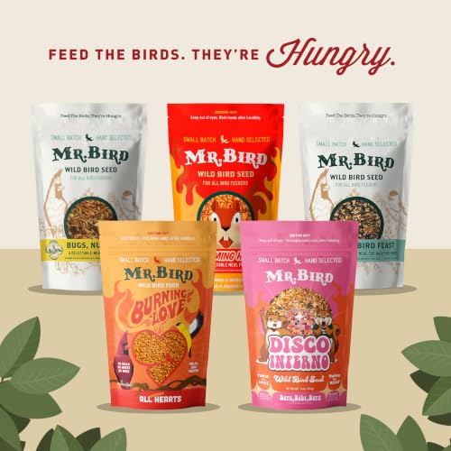 Mr. Bird Flaming Hot Feast Small Loose Seed Bag 2lbs | Hot Pepper Wild Bird Seed for Outside Feeders | Prevent Squirrels | Spicy Bird Food | Backyard Birds | Spicy Bird Seed for Outside Feeders | Premium Blend of Mealworms, Peanuts, Hot Pepper | Keeps Squ