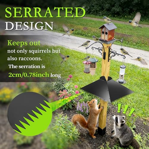 17-Inch Metal Squirrel Baffle for Bird Feeder, Heavy Duty 2-in-1 Pole Mount & Hanging Cone Fits 2.5-4.5" Round Poles & 4x4 Wooden Posts, Rustproof Powder-Coated Steel Bird Feeder Accessory