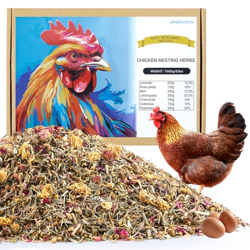 53oz Luxury Chicken Nesting Herbs, 7 Natural Floral & Herbal Blend Nesting Herbs for Chicken Coop Living Bedding, Pads, Boxes and Hen Coop Accessories, Calm Hens, Better Egg Quality - size: 52oz