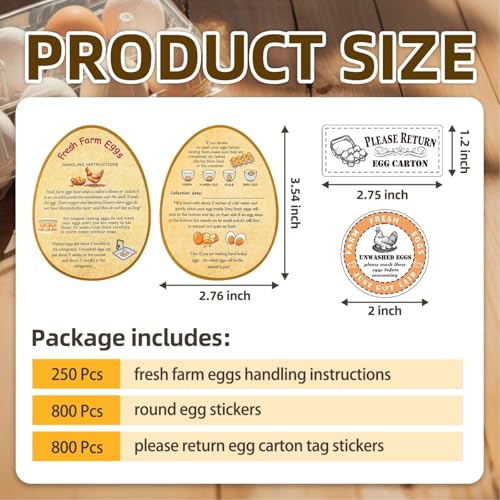 3 in 1 Total 1850pcs Farm Fresh Egg Stickers Set Including 250pcs Handing Instruction Cards,800pcs 2” Round Unwashed just got Laid Carton Stickers,800pcs Rectangular Please Return Egg Carton Labels - style: 3 in 1 Egg Stickers Set