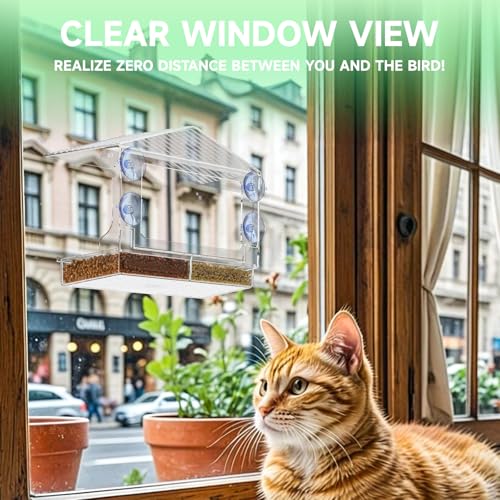 Acrylic Window Bird Feeders with Strong Suction Cups for Cats,Kid and Birds Lovers Gifts,Clear Bird Feeder for Window Viewing,Large Window Mount Birdfeeder,Birds House for Outdoors,Balcony