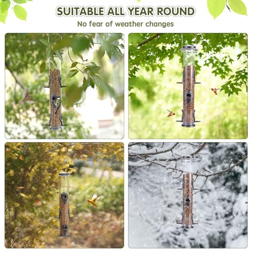 Metal Bird Feeder Tube Hanging Wild Bird Seed Feeder Aluminum Six Port Bird Feeders,1.4 mm Extra Thick Solid Tube Transparent with Steel Hanger Great for Attracting Birds (Grey 2PK) - color: Grey 2PK