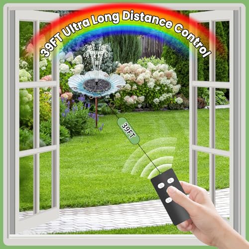 Yzert Remote Solar Fountain Adjust Spray Height with Fantastic Colorful Lights, 2026 6W Solar Bird Bath with 4000 mAh Battery, Solar Water Fountain Pump for Outdoor, Garden Decor, Pond, Pool (54LEDs) - color: 54leds