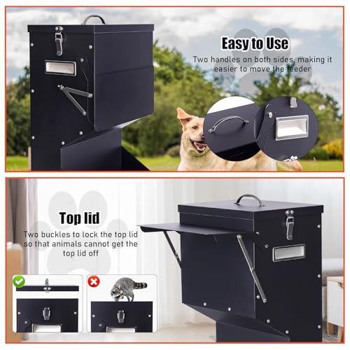 Outdoor Automatic Dog Feeder Large Breed 25 lbs Gravity Dog Feeder | Galvanized Metal Self Feeding Dog Food Dispenser Hanging Pet Food Feeders for Dogs Chickens and Farm Animals