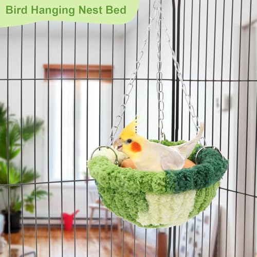 Wontee Bird Nest Bed Parrot Hanging Swing Hammock Bird Cage House for Budgies Parakeets Cockatiels Lovebirds Conures (Green) - color: Green