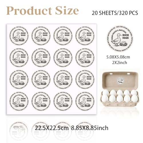 320 Pcs Duck Egg Laid on Stickers, 2 Inch Retro Round Farm Fresh Eggs Sticker Round Eggs Stickers PET Adhesive Egg Packaging Sticker for Box Container Carton Farm Supplies - color: Duck Eggs