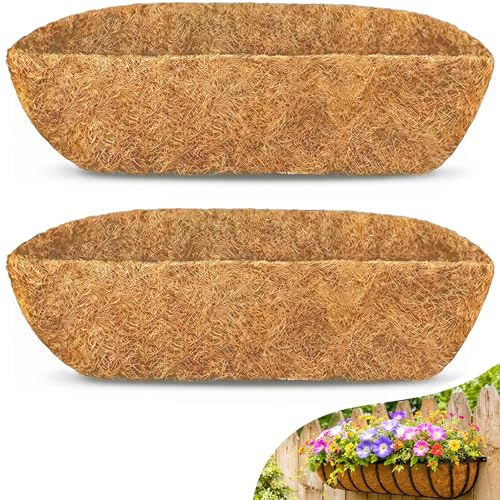 HFHOME Coco Liners for Planters, 36 Inch 2 Pack Natural Coconut Coir Fiber Window Box Liners, Wall Hanging Basket and Flower Box, Trough Coco Planter for Garden Fence - size: 36 2P HALF
