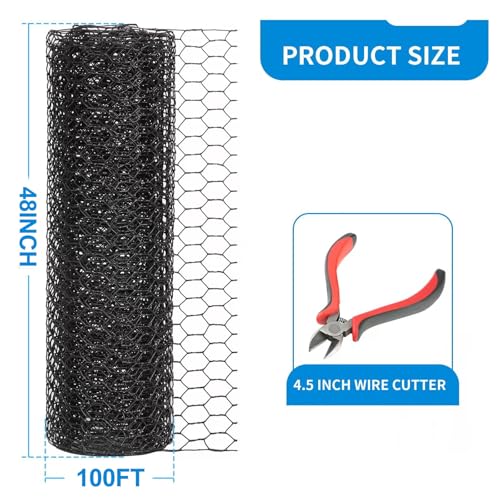 1/2 Inch Black Wire Mesh Roll - 48'' x 100' Chicken Wire Fence, 20 Gauge Hardware Cloth Poultry Netting for Garden/Animal Barrier/Rabbit/Floral/Chicken Coop/DIY Projects - size: 1/2inch-48inch×100ft