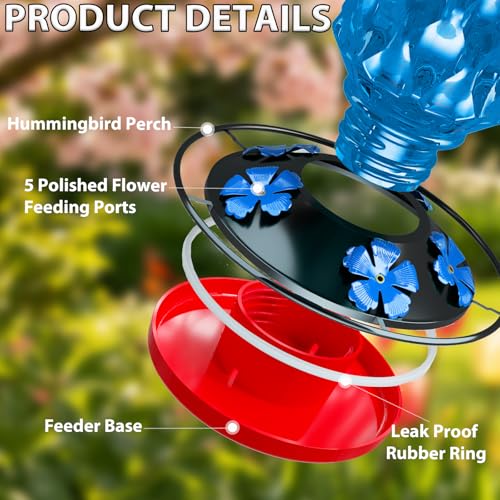 Glass Hummingbird Feeder for Outdoors, 25OZ Hummingbird Feeder with 5 Flower Ports & Perch, Leak-Proof, Crystal Clear – Hummingbird Feeders for Outdoors Hanging, Garden Decor,Gifts for Women Men(Blue) - color: Blue