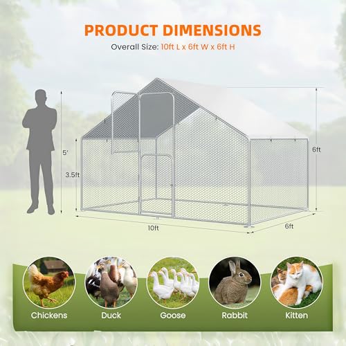 UDPATIO Large Metal Chicken Coop Walk in– Heavy Duty Outdoor Poultry Run with Protective Cover for 25-35 Chickens, Ducks, or Rabbits | Predator-Proof & Weather-Resistant | Double Feed Door UV-Resistant Cover Heavy Duty Outdoor Cage for Bird Duck Rabbit He