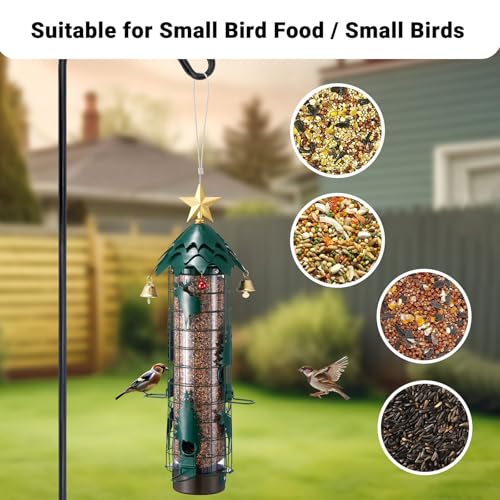 Squirrel Proof Bird Feeders for Outdoors Anti Squirrel Buster Hanging Metal Mesh Wild Bird Seed Feeder with Weight-Activated Perches, 4 Feeding Ports, 2.5LB Capacity, Green | Anti Squirrels Buster Hanging Wild Bird Seed Feeder, Weight-Activated, Chew Resi