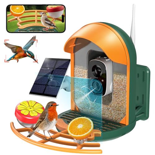 Smart Bird Feeder with Camera, Solar Powered, 2K HD, Night Vision | Watch birds in stunning 2K, receive app alerts, enjoy wireless setup, solar charging and reliable IP66 outdoor durability - color: Green, size: With Stand