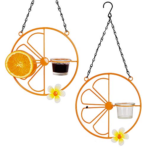FORUP Oriole Bird Feeder for Outdoors Jelly and Oranges, Orange Fruit Oriole Jelly Bird Feeder, Outdoor Garden Metal Hanging Drinking Grape Jelly Container Hummingbird Feeder, Two Pack