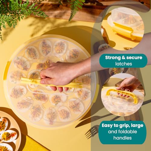 Deviled Egg Containers with Lid & Handles, 22-Count Portable Carrier, Dishwasher Safe Tray, Refrigerator Storage, High-Capacity Trays Deviled Egg Holder - Yellow - color: Yellow