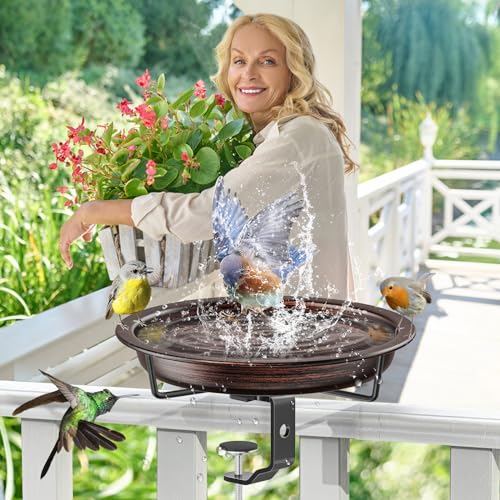 Deck Mounted Bird Bath for Outside, Detachable Birdbath Bowl with Sturdy Clamp, Outdoor Bird Baths Bowl for Attracting Birds Garden Yard Decor (Brown) - color: Brown