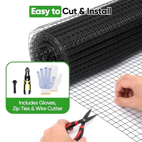 Black Hardware Cloth 24 in x 100 ft, 1 Inch Hardware Cloth, 19 Gauge Vinyl-Coated Steel 1x1 Welded Wire Mesh Roll for Chicken Wire Fencing, Chicken Coop, Garden Fence, Rabbit Fence and Catio