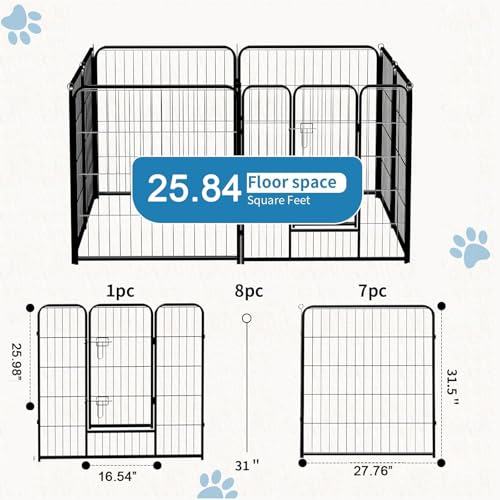 NEWBULIG Dog Playpen Indoor 32 Inch 8 Panels, Metal Outdoor Dog Fence Pen | Heavy Duty Metal Exercise Pen, Foldable Portable, RV Camping, Yard Garden, Small Medium Dogs Pet Pen - color: Jet Black, size: 32IN