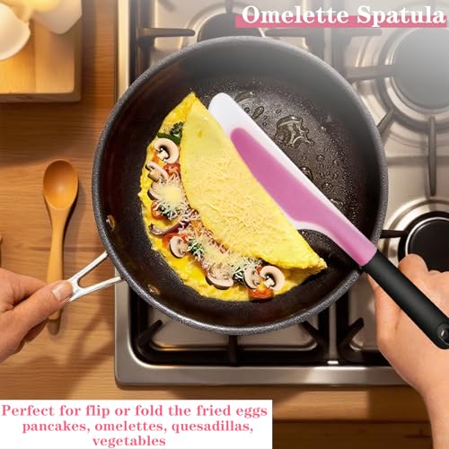 Silicone Omelette Spatula Turner, Flexible Egg Flip Tool for Non-stick Pans | 13Inch Flip Fold Omelet Turner Heat Resistant omelette flipper for Kitchen Omelet Pancake Crepes, Pink - color: Pink