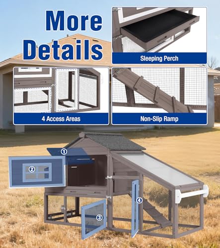 Mobile Chicken Coop with Wheels, Duplex Outdoor Chicken House with Expandable Run, Slide-Out Tray, Weatherproof Roof, Predator-Proof Hen House - Brown - color: 72.3"L Brown