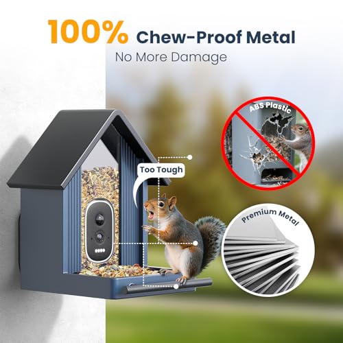 Smart Metal Bird Feeder with Camera, Deep Blue | Squirrel Proof, 2.5K UHD AI Identification, Wireless Solar Powered, Real-time Videos & IMG, Outdoor for Garden Birding, Gift - color: Blue