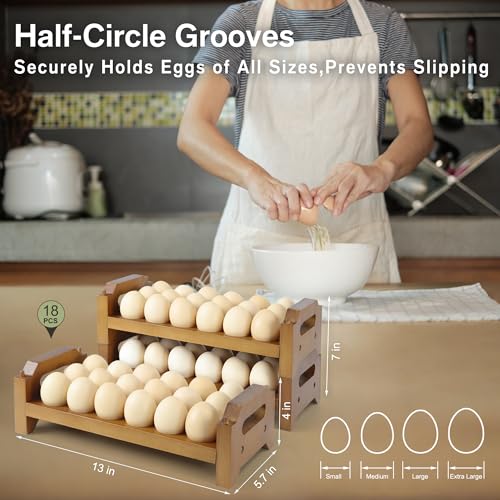 2-Tier Wooden Egg Holder for 36 Eggs | Wooden Egg Holder Countertop with Carry Handle for Chicken, Duck, and Quail Eggs (Stackable) - color: Stackable