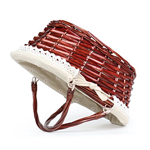 MEIEM Wicker Gift Baskets Empty Oval Willow Woven Picnic Cheap Easter Candy Storage Wine Basket with Handle Egg Gathering Wedding Basket (Brown) - color: Brown, size: Small
