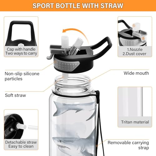 Shark 32 oz Water Bottle - Clear Tritan, BPA-Free, LeakProof with Carry Strap for Sports, Gym & Outdoor Activities - color: D169