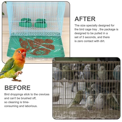 Disposable Bird Cage Liner Bags, 17X12.6 Inches, 0.6 Mil, 50 Pack | Plastic Leak-Proof, Includes Cage Cleaning Brush, For Parrots, Rabbits, Guinea Pigs - size: 17x12.6 inches