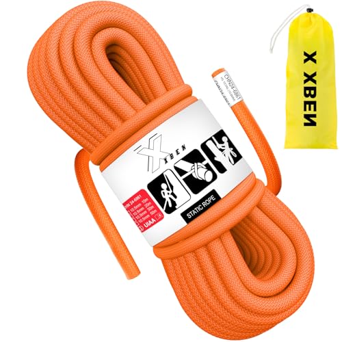 X XBEN Outdoor Climbing Rope 10M(32ft) 20M(64ft) 30M(96ft) 50M(160ft) 70M(230ft) 152M(500FT) 352M(1000FT) Static Rock Climbing Rope for Escape Rope Ice Climbing Equipment Fire Rescue Parachute - color: Orange, size: 2/5 Inch x 160 Feet