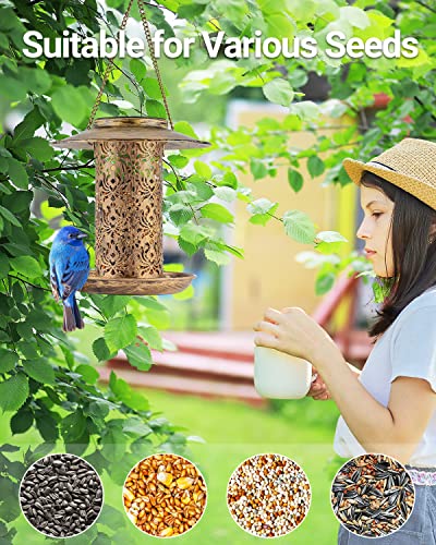 SWEETFULL Solar Bird Feeder for Outdoors Hanging, Metal Wild Bird Feeder for Cardinals Solar Garden Lantern with S Hook as Gift Ideas for Bird Lovers (2LBs Heavy Duty Weather Resistance birdfeeders) - size: 8"x8"