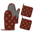 Gold Cherry Blossoms Oven Mitts and Pot Holders Sets,Extra Long Red Flowers Kitchen Mittens for Cooking,Thick Cotton Heat Resistant Silicone Cooking Utensils Set for Baking Cooking Grilling - color: Gold Cherry Blossoms