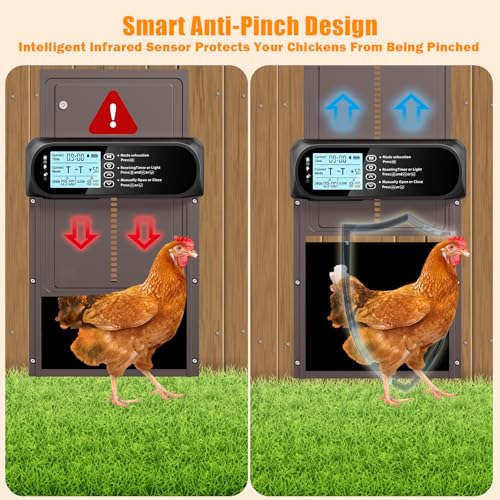 Automatic Chicken Coop Door Solar Powered, LCD Screen Electric Auto Chicken Coop Door with Timer & Light Sensor, Aluminum Rechargeable Auto Chicken Door Opener with Remote Control & 4 Modes