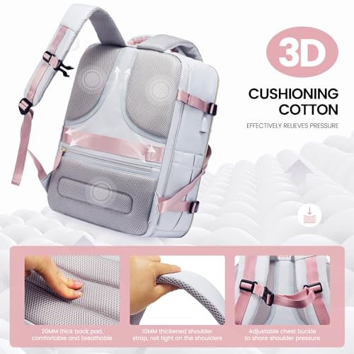LOVEVOOK Travel Backpack for Women, 40L Carry On Backpack with 3 Packing Cubes,TSA Personal Item Travel Bag Airline Approved, Water Resistant Weekender Overnight Luggage Daypack, Fits 17 Inch Laptop - color: D-grey-pink, size: Large - 17.3 Inch - 40L - 3