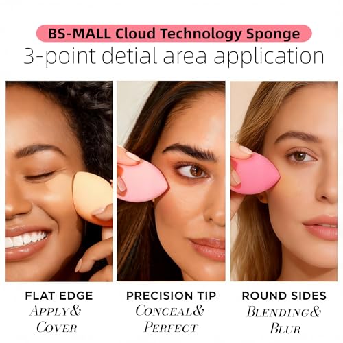 Makeup Sponge Set BS-MALL with Storage Case 7 Pcs for Liquid, Cream, and Powder,SAVE Foundation with 1 Mini Makeup Sponge For Travel Daily Use (A-Pink） - color: A-Pink