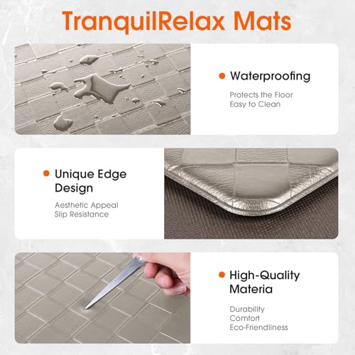 TranquilRelax 2-Piece Kitchen Mats, Cushioned Non-Slip Floor Mats, Taupe | Kitchen mats for floor, water-resistant anti fatigue mats for kitchen floor,laundry & entryway, 17.3 x 30 and 17.3 x 47 in - color: Taupe, size: 2-Piece | 30"+47" | Standard
