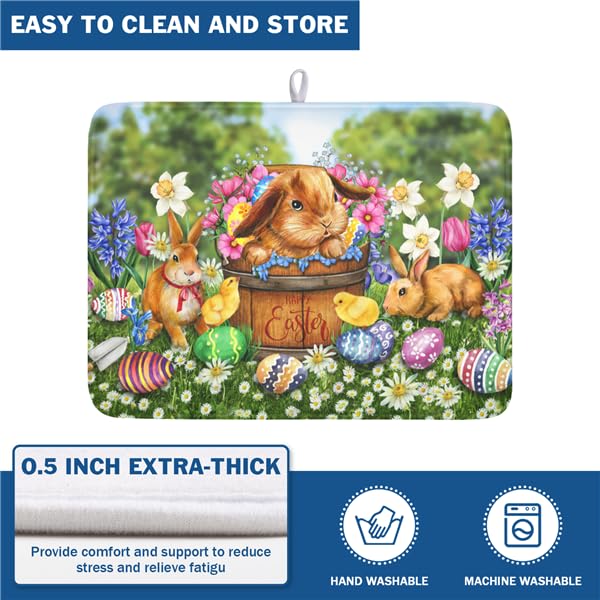 Easter Bunnies Eggs Dish Drying Mat for Kitchen Counter,Spring Colorful Flowers Drying Mat 18 x 24 Inch with High Absorbent Microfiber Drainer Mat for Coffee Bar - color: Bunnies, size: 18" x 24"