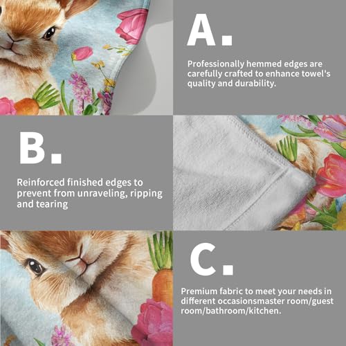 Easter Bunny Hand Towels, 14x28 Inch Spring Tulip Floral Rabbit Butterfly Absorbent Soft Dish Washing Cloth Face Tea Towels for Kitchen Bathroom Farmhouse Seasonal Decoration - color: Bunny Tulip Flowers
