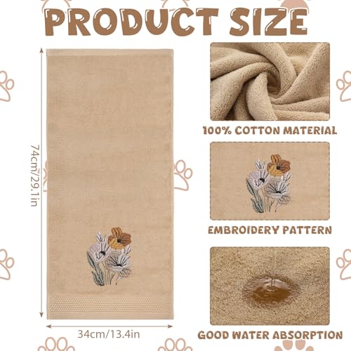 SmoothNovelty 2 Pcs Neutral Boho Floral Hand Towels for Bathroom 14x29 Inch | Embroidered Boho Flower Bathroom Hand Towels, 100% Cotton, Soft Absorbent, Spring Summer Khaki Bathroom Kitchen Decor - style: Neutral Boho Floral