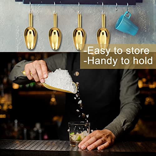 6 Ounce Ice Scoop Set of 2, E-far Gold Stainless Steel Small Scoops for Ice Cube/Candy/Flour/Sugar, Metal Utility Scoops for Canisters, Baking, Kitchen Pantry, Rust Free & Dishwasher Safe - color: Gold
