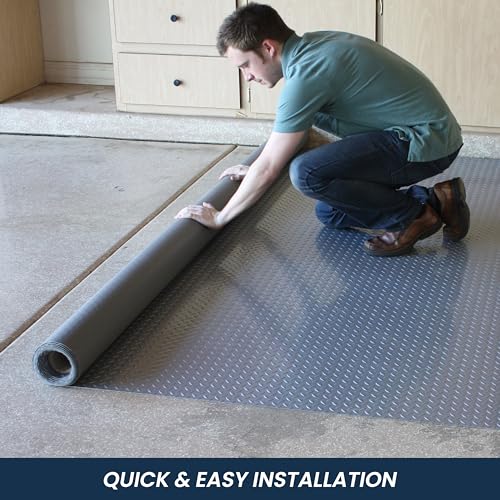 IncStores Standard Grade Nitro Garage Flooring (5' x 12', Diamond Stainless Steel) Roll Out Floor Protecting Mats - size: 5' x 12'