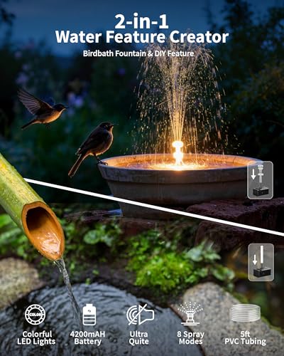12W Solar Fountain Pump with 4200mAh Battery Backup, LED Colorful Lights & Remote Control, Solar Pond Pump for Bird Bath, Fish Tank, Outdoor Garden Water Features P112DL - size: 12W Fountain with LED Light
