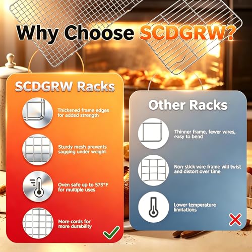 5PCS Cooling Racks for Cooking and Baking 10" x 16" Wire Rack Baking Rack, Cookie Rack, Heavy Duty Metal Wire Rack for Grilling, Roasting, Cooking, Drying,Oven Safe Dishwasher Safe