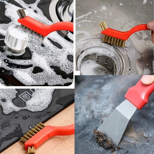 Gisde Wire Brush 4Pcs Set Nylon/Brass/Stainless Steel Wire Brushes for Cleaning Rust Removal in Holes, Dirt & Paint Scrubbing with Deep Cleaning – 7 Inches (Brass+Nylon+Stainless Steel)