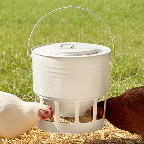KOL Hanging Chicken Feeder – 20lbs Metal Chicken Feeder No Waste, Adjustable Poultry Feeder with 12 Ports, No Installation & Universal Height Design (Jade White) - color: Jade White