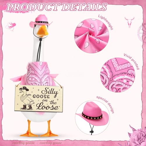 Cowboy Porch Goose Outfit Decoration Set,Pink - color: Pink