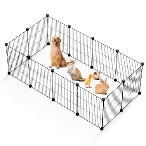 Small Animal Playpen - 12-Panel Metal Wire Pet Fence for Guinea Pigs, Rabbits, Bunnies - Indoor & Outdoor Portable Enclosure, Durable & Easy to Assemble - style: 12-Panel Metal Wire