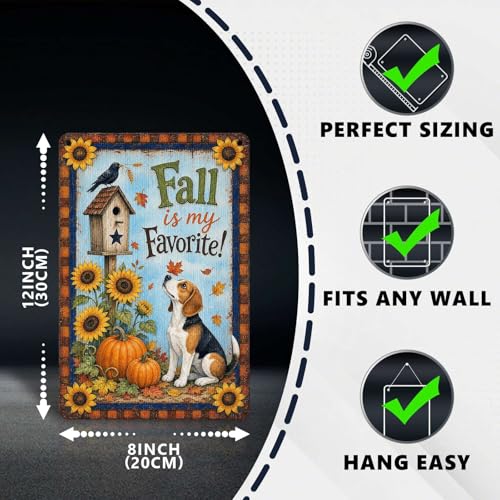 Fall Is My Favorite Beagle Dog Birdhouse Tin Sign Autumn Sunflower Wall Art for Living Room Bedroom Kitchen Porch Entryway and Farmhouse Home Decor 12 * 8In - color: Vintage Thanksgiving Tin Sign 12, size: 20X30cm(12*8in)