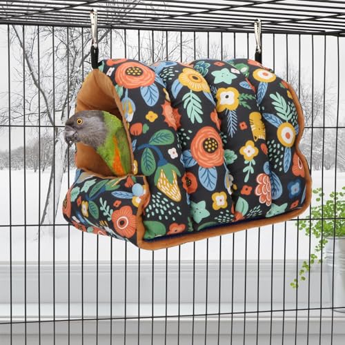 Wontee Bird Nest House Winter Warm Snuggle Hut Bird Bed Hanging Hammock for Parrots Budgies Parakeets Caique Senegal Cockatiels Conures (Medium, Black) - color: Black, size: Medium