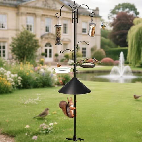 ERYTLLY Bird Feeders Bird Feeding Station Kit Bird Feeding Pole Wild Bird Feeder Hanging Kit with Squirrel Guard Baffle Suet Cage Tube Bird Feeder Planter Hanger Multi Feeder for Attracting Wild Birds - size: 91 Inch with squirrel baffle