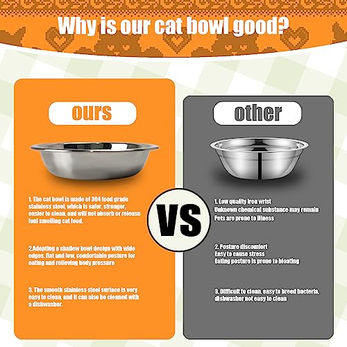 4 Pcs Stainless Steel Cat Bowls, 5.5 Inch Whisker Friendly Shallow Cat Food Bowls, Small Metal Pet Dish for Kittens and Indoor Cats, Basic Replacement Plates for Elevated Feeder Stands,Dishwasher Safe